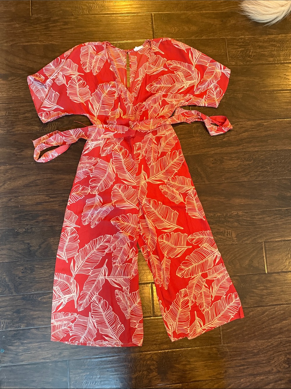 Sienna Sky Tropical Leaf Wide Leg Jumpsuit Coral Size Small